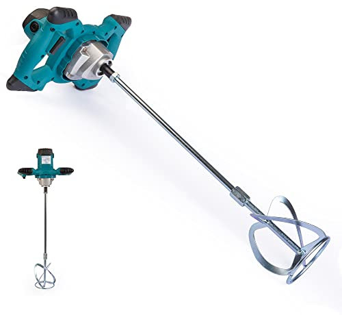 AMC Miscelatore per cemento, malta e vernici da 2100 W con frusta e cavo da 3 metri, agitatore professionale attacco M14 impugnatura ergonomica e sistema antivibrante Nero, Blu