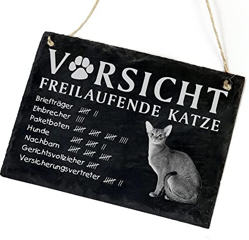 Schiefertafel Katze Deko Schild - Abessinier - in 11 Varianten - 22 x 16 cm Katzen Dekoration Zubehör Katzendeko (freilaufende Katze)