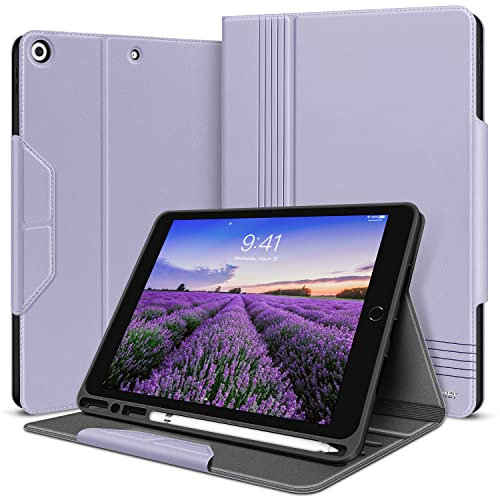 HOLIMET iPad 9./8./7. Generation Hülle (2021/2020/2019) Mit Stifthalter, PU-Leder Case TPU Rückseite Abdeckung Schutzhülle Stoßfest, Auto Schlafen/Wachen für 10.2 Zoll - Lila