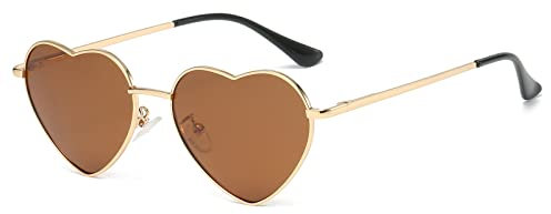 Vintage Randlose Love Heart Sonnenbrille – Metall Rahmen für Damen Herren Trendige Herz Form Rot Rosa Heatt Brille Party Funky