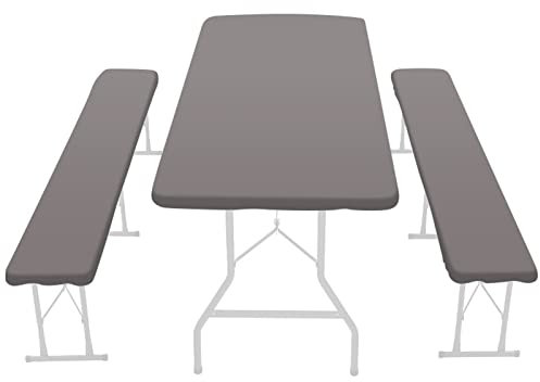 3 TLG Biertischauflagen Set mit Sitzpolsterung,Wasserdichte Oxford-Stoff Camping Tischdecke mit Elastischen Kanten für Bierzeltgarnitur, Picknicktisch-Abdeckung mit Bankabdeckungen für Outdoor (E)