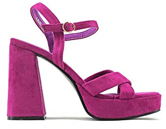 MODELISA - Sandalia Tacón Ancho Con Plataforma Hebilla Pulsera Tobillo Mujer (Morado, numeric_36)