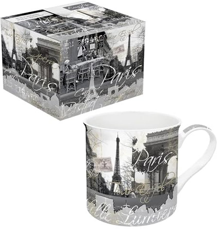 Easy Life Set mit 1 Tasse, 35 cl, aus Porzellan, Paris Schwarz & Weiß