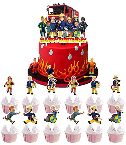 FAMILIO Fireman Sam Cake Topper Set Cake Decoration Happy Birthday Cake Topper Fireman Sam Cake Top Party Avengers Decoration Cake Topper Party Accessories Cake Topper,13pcs