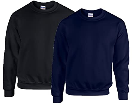 Gildan Men's Fleece Crew Neck Sweatshirt, Style G18000/1x Black + 1x Navy + 1x HL Kauf Notepad, XL
