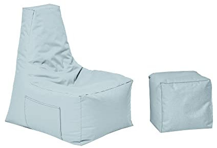 MB MILLINDABAG – Optimal Sitzsack mit Lehne & Hocker - für Kinder und Erwachsene – Sessel – Kissen – Indoor & Outdoor – Gaminggeignet & bereits gefüllt - Sitzkissen Bodenkissen (Grau)
