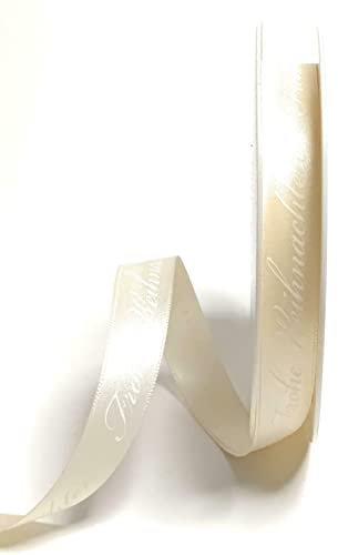 s.dekoda Schleifenband 20m x 15mm Frohe Weihnachten Creme - Weiß Satinband Dekoband Weihnachtsband