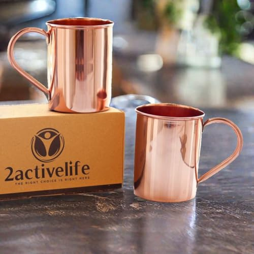 Copper Mules Moscow Mule Lot de 2 tasses en cuivre pur 100 % pur et épais – Finition lisse – Cuivre facile d'entretien à l'intérieur – Robuste et authentique – Peut contenir 473,6 g