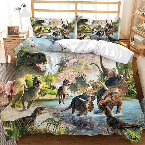 NESKX Dino Bettwäsche 135X200 Jungen,Kinder Bettwäsche Set Dinosaurier Bettbezug Mit Reißverschluss 80X80 Kissenbezug,100% Polyester Microfaser Warm Und Weich Für Kinderzimmer,A28