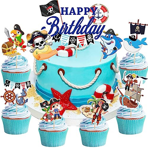 18 Stück Piraten Tortendeko, Piraten Thema Kuchen Deko, Piraten Muffin Deko Piraten Kuchen Topper, Kuchendeko Geburtstag Junge, Piratenschiff Kuchen Deko,für Piraten Kindergeburtstag