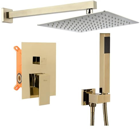 Rea Set Doccia DA INCASSO BENTO L.GOLD BOX Set Doccia Sistema Doccia in Ottone per Bagno (Oro)