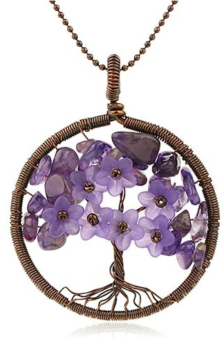 Tanduaji Tree of Life Pendant Amethyst Gemstone Healing Necklace,Reiki Jewellery for Women