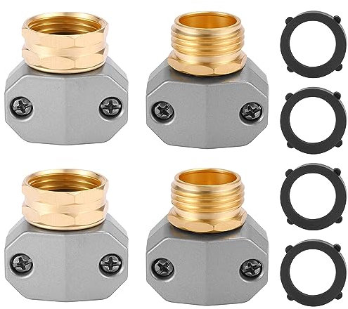 Lot de 2 raccords mâles et femelles en zinc et aluminium, compatibles avec tous les raccords de réparation de tuyau d'arrosage de 1,6 cm et 1,9 cm