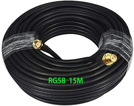 GTIWUNG RG58 Cable de Extensión de Antena SMA, 15m SMA Macho a SMA Hembra Cable Coaxial, Cable Alargador de Antena, WiFi FPV Cable de Antena de RP-SMA, Negro