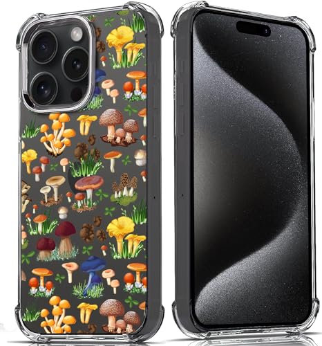 ZEWOCA Kompatibel mit iPhone 15 Pro Hülle, niedliche Pilze, Wildpflanzen, transparente Handyhülle für Frauen und Mädchen, weich, stoßfest, Ganzkörperschutz, Handyhülle für iPhone 15 Pro 6,1 Zoll