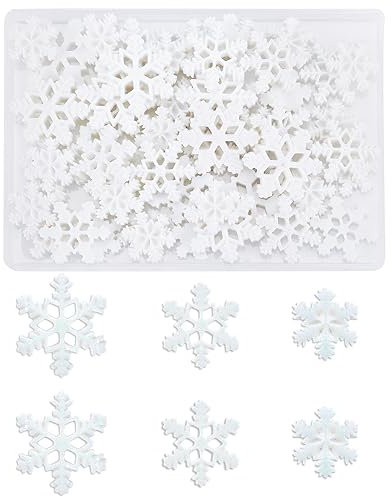 50stk Mini-Schneeflocken-Ornamente, 3 Größen Glitzernd Winzige Schneeflocken Deko mit Aufbewahrungs box Weihnachtsschneeflocken Dekorationen Weiß Schneeförmiges Kunsthandwerk