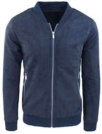 Evoga Giacca Giubbotto Uomo Scamosciato Slim Fit Giubbino Bomber chiodo (IT, Testo, L, Regular, Regular, Blu MOD. College)