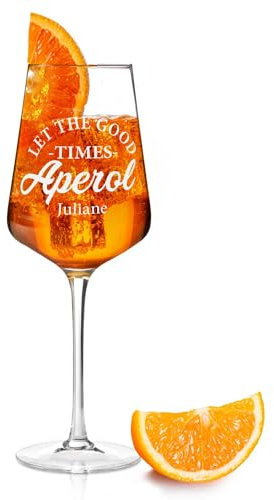 GRAVURZEILE Leonardo Aperol Glas mit Gravur - Let the good times Aperol - Personalisiert mit Namen - Geschenkidee für Aperol & Cocktail Liebhaber - Weinglas für Sangria & Lillet - Farbe: Puccini