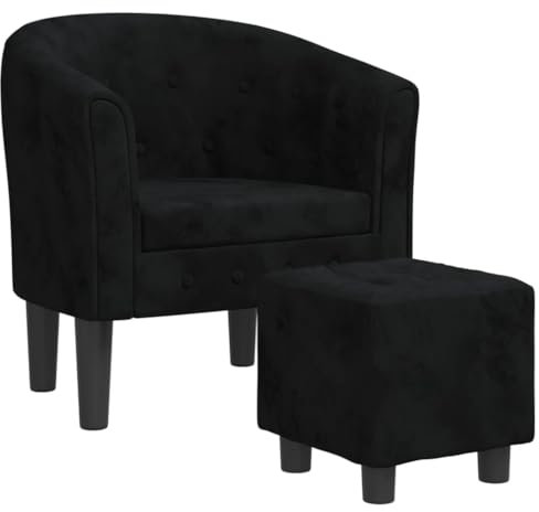 vidaXL Fauteuil Cabriolet avec Repose-Pied, Chaise avec Accoudoirs, Canapé avec Dossier, Siège Rembourré Salon Chambre, Noir Velours