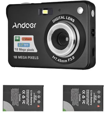 Andoer Digital Camera With 2Pcs Rechargeable Batterie 18M 720P Hd Digital Camera Video Camcorder Digital Camera For Kid Compact Digital Camera 8X Digital Zoom Anti-Shake 2.7Inch Lcd Kid