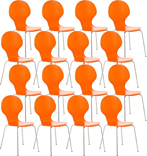 CLP 16 x Stapelstuhl Diego ergonomisch geformter Konferenzstuhl mit Holzsitz und stabilem Metallgestell I erhältlich, Farbe:orange