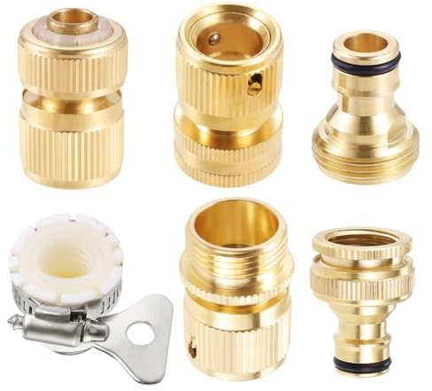 DRELD 6 Stück Garten Schnellkupplung Adapter Set, Messing Schlauchanschluss Rostfrei, Gewinde Schlauchverbinder Kupplung für Gartenschläuche Küchenarmatur Wasserhahn