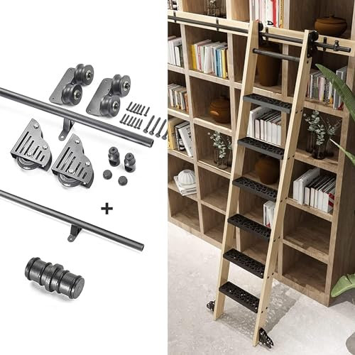 3.3ft-20ft Library Rolling Ladder Mounting Hardware, Sliding Ladder Hardware Kit (No Ladder) Round Tube Rail +Extension Accessories, For Home/Indoor/Loft (Size : 6.6ft/200cm Track Kit)