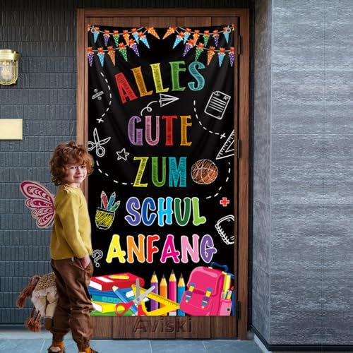 Alles Gute Zum Schulanfang Banner 180x90cm Banner für den ersten Schultag, Willkommen zurück in der Schule, Party-Dekorationszubehör, Banner für Klassenzimmer, Büro, Schule, Lehrer(Schwarz)