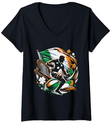 Damen Irish Rugby | Irland Rugby | St Patrick Rugby love Ireland T-Shirt mit V-Ausschnitt