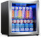 Manastin - Refrigerador de bebidas para nevera, mini refrigerador no empotrado con puerta de vidrio, estantes ajustables y visualización digital de temperatura para refrescos, vino o cerveza (plata,