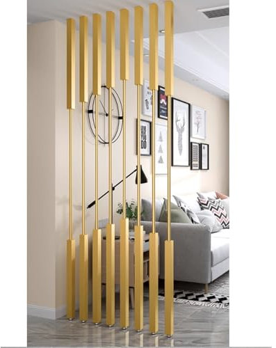 Room Divider/ Paravent 8-teiliges Raumteiler-Set aus Metall für Kabinen, Trennwände, Lamellen vom Boden bis zur Decke, Raumteiler-Säule, 60 cm hoch, 60 cm hoch, 70 cm hoch(8pcs gold,H-0.9m/3ft/35.4in)