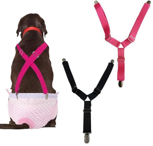 AWOCAN 2 Stück Pet Windel Fasteners mit Einstellbarer Länge Haustiere Windel Anti-Rutsch Strapsen für kleine, mittlere und große Hunde (L-SCHWARZ+RODE ROT)