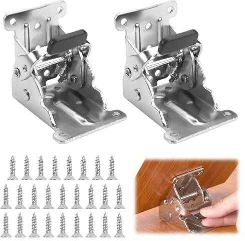 Charnières Autobloquantes, 2 Pièces Charniere Pliante Autobloquante, Pied de Table Pliable Charnière 90°, Charnières de Support Autobloquantes avec Vis, pour Table, Lit et Mobilier à Mécanisme