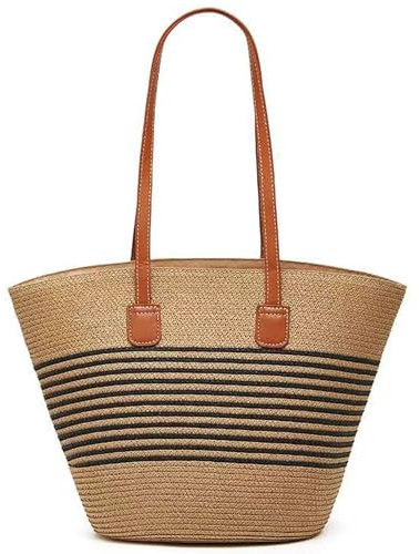 BAPPKON Sac à Main Femme en Rotin Tissé & Paille Naturelle - Sac Fourre-Tout d'Été pour Plage, Vacances, Shopping - Style Boho Chic, Léger et Résistant