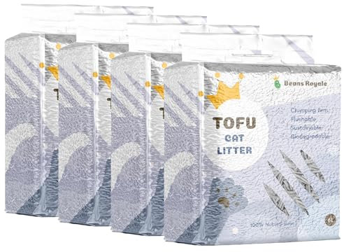 Beans Royale Tofu Cat Litter, Clumping Kitty Litter, Flushable,Pea Fiber,Dust Free, Odor Control, Low Tracking, Lightweight (Carbon Mixed 4 Packs)