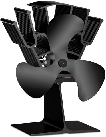 OGVDOE Ventilador para estufa de leña, ventilador para estufa de leña 3 aspas, ventilador de chimenea silencioso alimentado calor, ventilador para chimenea con termómetro para chimenea, para