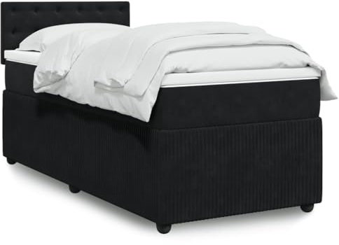 IKAYAA Schlafzimmerbett, Bockspringbett, Boxspringbetten, Boxspringbett Matratz, Boxspringbett Mit Matratz, Boxspringbett mit Matratze Schwarz 90x200 cm Samt