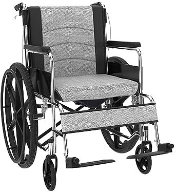ZXXHNNAIHG Wheelchair for Indoor and Outdoor Folding Carbon Steel Wheelchair with Hand Brakes and Removable Bidet, Manual Transportation for Seniors, Supports 220 LB
