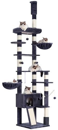 Hey-brother Cat Tree, 98.4-110.2 Inches Floor to Ceiling Cat Tree-Adjustable Height, Tall Cat Climbing Tower for Cats Large Adult with Scratching Post, Cat cando, Smoky Gray 0MPJ091G
