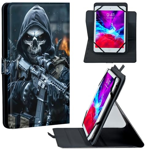HEAKIERG Universal Case for Onn 7 Tablet (Model: 100135924) 4th Generation 2024, Lightweight Flip Stand and Adjustable Shockproof Protective Tablets Case for 7 - 9, Cool Skull