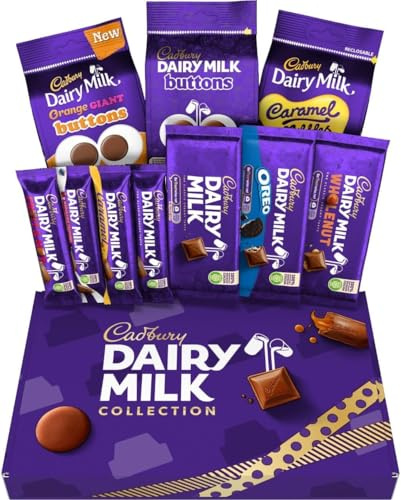 Cadbury Dairy Milk Big Night In Deluxe Hamper, 10 Bars, 836 g (Pack of 1) | Includes 10 Assorted Chocolate Bars & Bags, For Gifting, For Sharing & Celebrations