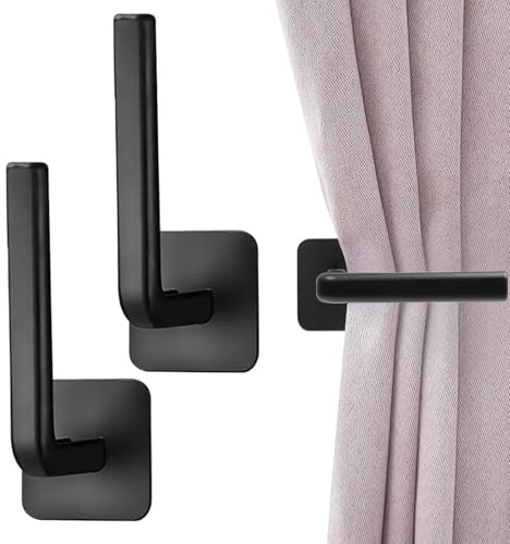 GUOYOU 2 Pack Curtain Holdbacks, Self Adhesive L Shaped for Home Decor | No-Drill Curtain Hooks Curtain Holder, Curtain Tie Backs Hooks, Curtain Holdbacks, for Living Room Bedroom Curtain & Drapes