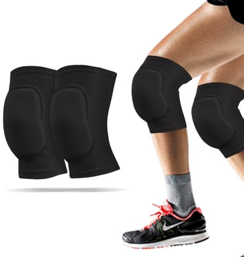 WiseJoy 2 PCS Rodilleras Deportivas Unisex, rodilleras gruesas de voleibol rodilleras suaves Rodilleras Elásticas Antideslizantes para Danza, fútbol, Voleibol, Baloncesto, Yoga (Negro)