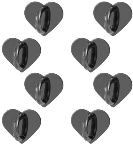 8pcs Heart Cell Phone Ring Holder, Cute Phone Charm Hooks Adhesive Smartphone Finger Ring Grip Sticky Metal Loop Stand for Cellphone Case Pad Tablet DIY Accessories (black)
