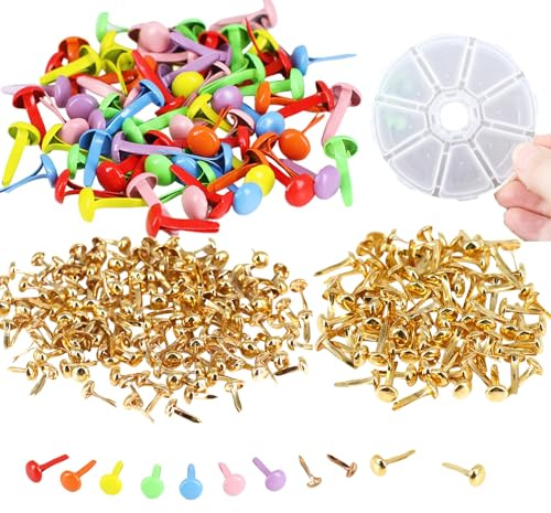 200 Stück Musterbeutelklammern mit Aufbewahrungsbox, Bunte Metall Musterklammern, Rundkopfklammern, Briefklammern für Schule Büro Kartenherstellung und DIY Handwerk Papier Verschlüsse