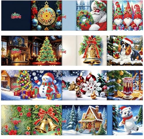 suaywo 12 Stück 5D Diamond Painting Karten DIY Diamond Painting Weihnachtskarten Strass Handwerk Grußkarte Diamant Malerei Grußkarten für Grußkarten, Postkarten, Geburtstage, Muttertag