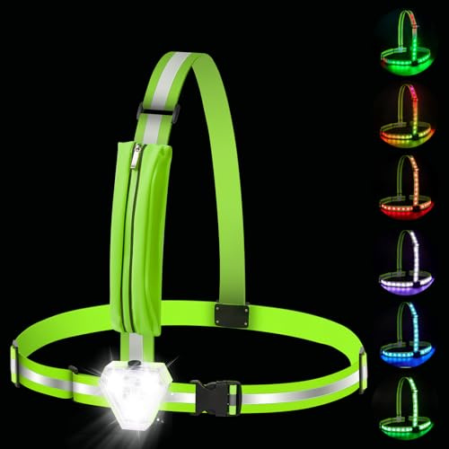 Zacro Lauflicht, Lauflampe Joggen mit 360° Reflektoren, USB Wiederaufladbar Brustlampe mit Reflektierenden Riemen& Tasche, LED-Leuchtweste Laufgürtel Licht für Nächtliches Laufen Wandern oder Radfahre