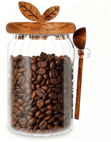 GZYYANG Vorratsgläser mit Deckel, 900ml Vorratsglas mit Deckel, Luftdichter Glasbehälter mit Löffel, Vorratsdose für Kaffeebohnen Nudeln Pasta Nüsse Kekse, Aufbewahrungsglas für Küche Bad Büro