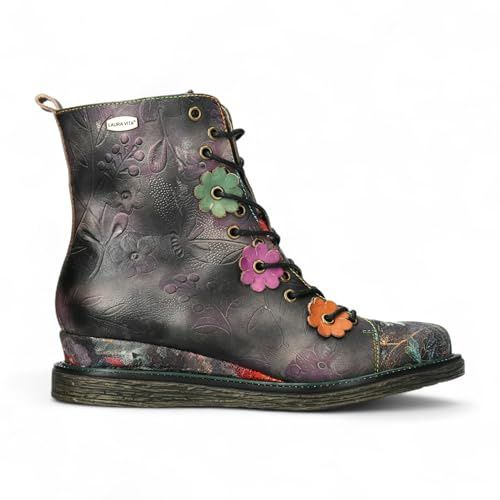 Laura Vita Women’s Ercnaulto 212 Gothic Victorian Floral Leather Ankle Lace Up Boots