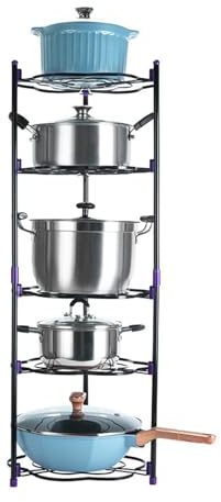 Étagère de rangement en acier inoxydable pour casseroles et poêles - Polyvalente - Pour micro-ondes et placard - Finition noire